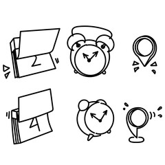 calendar clock pin location icon set collection in doodle hand drawing style