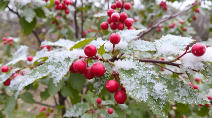 foglie e bacche di nandina domestica in inverno
