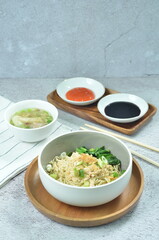 Chicken noodles with vegetables, an Indonesian delicious popular food called mie ayam