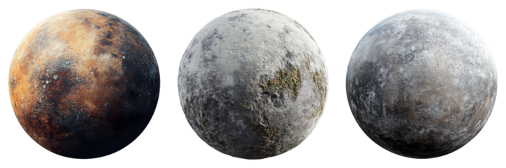 Three planets are shown in a row, with the middle one being the largest