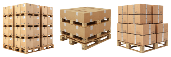 Three stacks of cardboard boxes are piled on top of each other