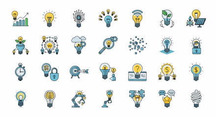 Bright ideas collection sparking innovation, strategy, and growth for modern business solutions