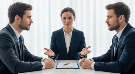 Professional Woman Mediating Businessmen's Meeting at Table