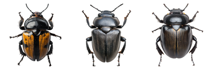 Three bugs are shown in a row, with the middle one being the largest