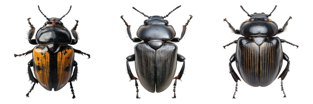 Three bugs are shown in a row, with the middle one being the largest