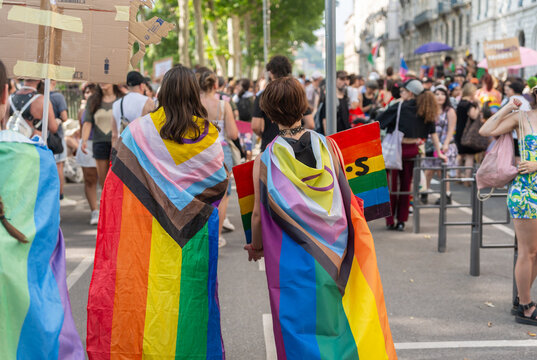 Pride March With Inclusive Flags