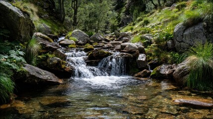 Fototapeta premium Forest stream cascade scenery