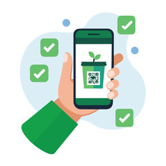 Modern Digital Payment via QR Code on Smartphone &ndash; Flat Vector Graphic