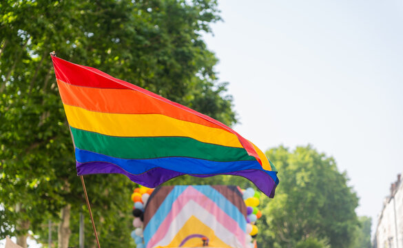 Rainbow Flag Flying At Pride Parade