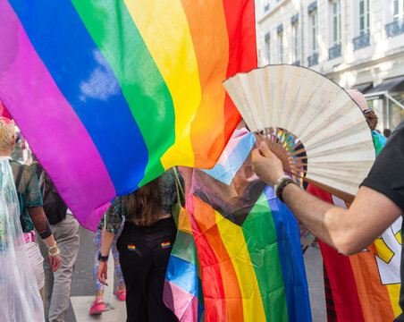 Pride Parade With Rainbow Flags