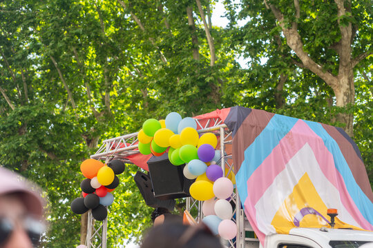 Pride Parade Float With Balloons

