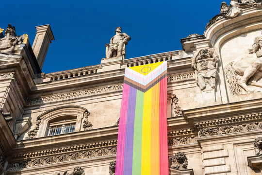 Progress Pride Banner On Stone Wall