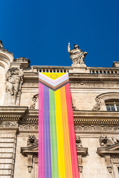 Pride Banner On Classical Building