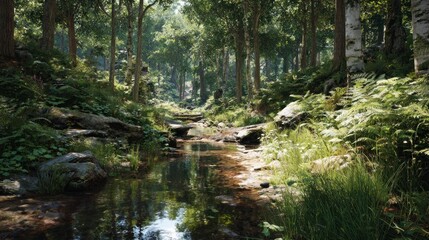 Obraz premium Forest stream path sunlight