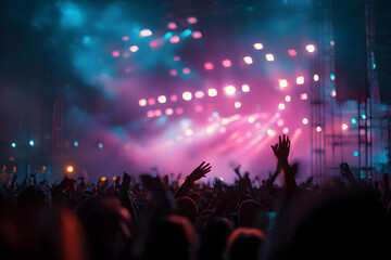 crowd partying stage lights live concert summer music festival