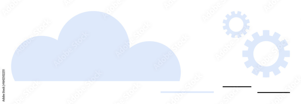 Poster blue cloud alongside rotating gears illustrating system optimization, data management, cloud technol