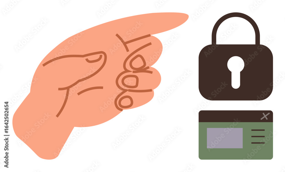 Poster hand gesturing at security lock and browser window representation, emphasizing online safety, cybers