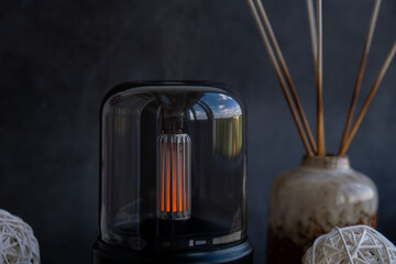 Home fragrance aromatic diffuser with essential oil. Modern air humidifier at home. Improving the...