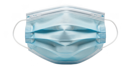 A blue surgical face mask for protection against viruses and bacteria, isolated on transparent background