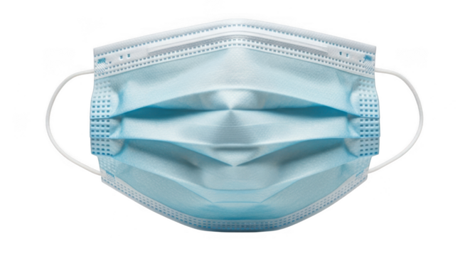 A blue surgical face mask for protection against viruses and bacteria, isolated on transparent background
