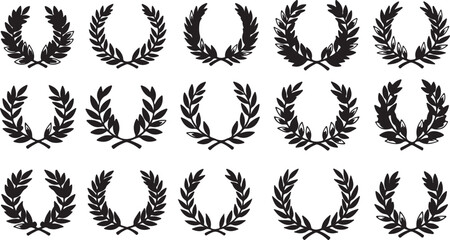 Obraz premium Collection of laurel wreaths and victory symbols in black and white