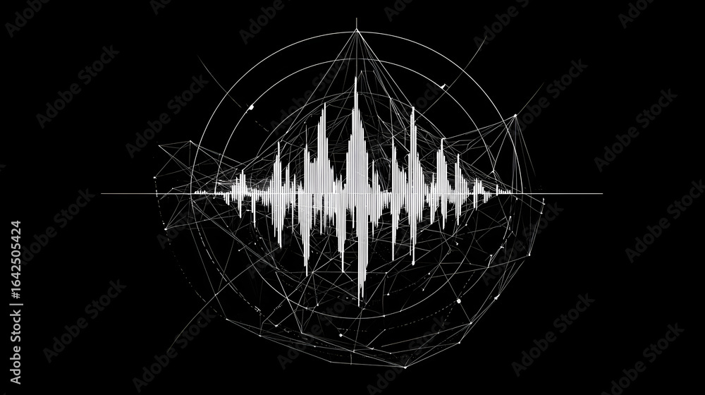 Poster sound wave visualization: captivating abstract representation of a sound wave. its dynamic form weav