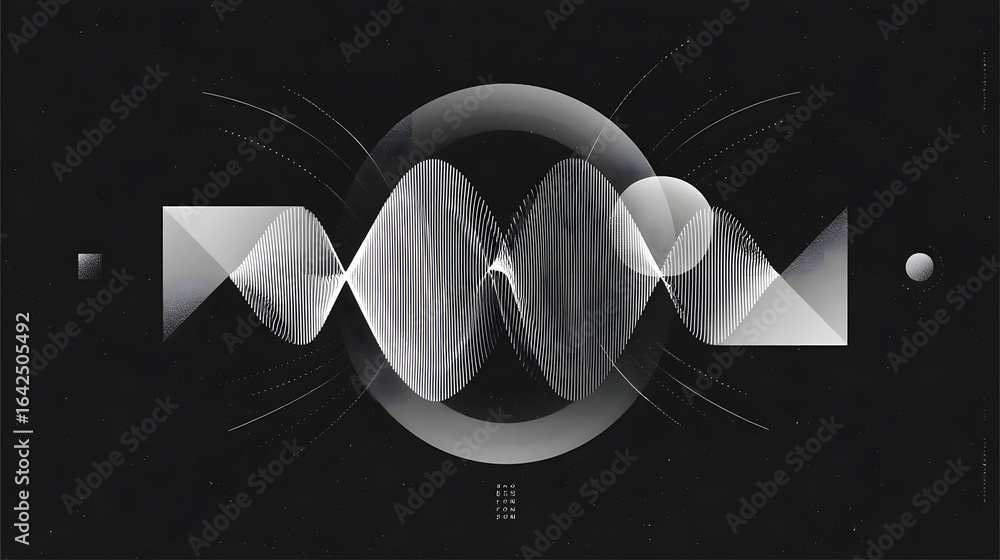 Aufkleber abstract sound wave with geometric forms: a minimalist grayscale composition evokes the essence of s