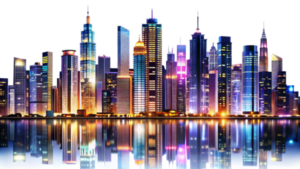vast modern city skyline at night isolated on white background PNG , AI GENERATED
