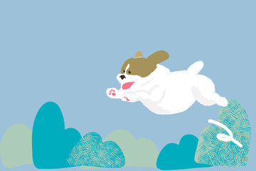 元気にジャンプする子犬のイラスト © Dot&Link