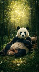 Panda Sitting in Forest