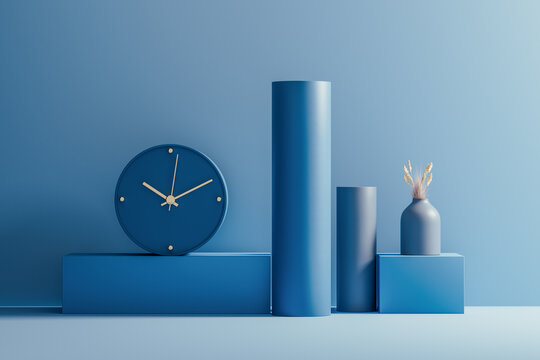 Minimalist clock arrangement in blue tones highlighting time concept