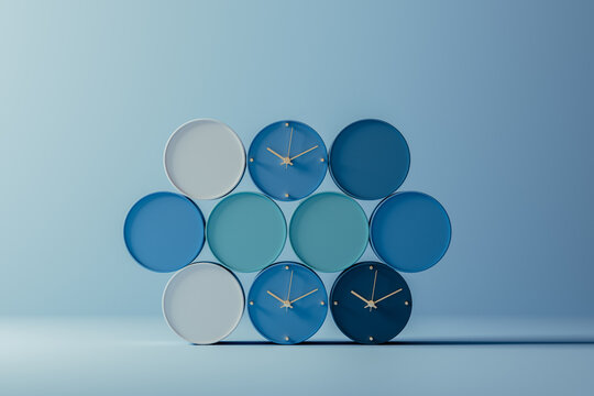 Unique minimalist clocks display time in various blue shades