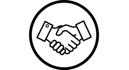 Handshake icon with two hands shaking in a circle, isolated white background.