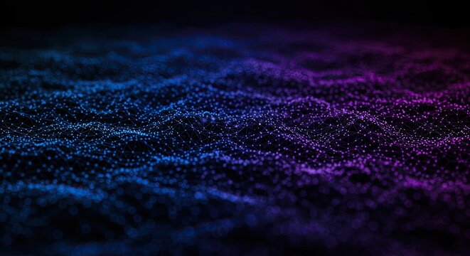 Abstract Digital Network: Blue and Purple Connected Dots on Black