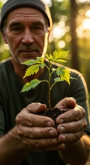 Man Holding Tree Sapling
