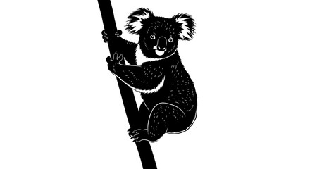 Fototapeta premium Cute Koala Silhouette Clinging to a Tree Branch on Isolated White Background