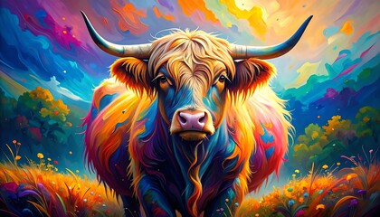 Vibrant Highland Cow Portrait