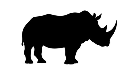Powerful Rhinoceros Silhouette Standing on Isolated White Background