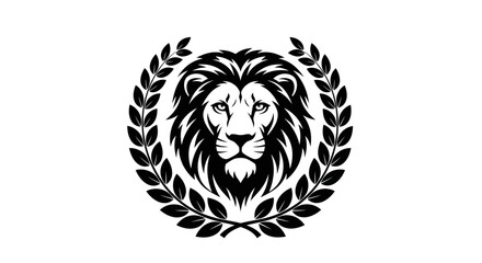 Regal Lion Head with Laurel Wreath Logo on Isolated White Background