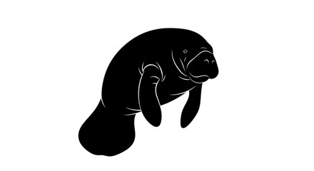 Gentle Manatee Silhouette Swimming Peacefully, Isolated White Background