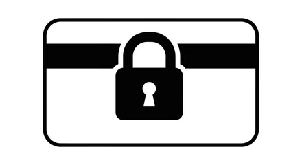 Black and White Icon of a Credit Card with a Padlock Symbolizing Financial Security on an Isolated White Background