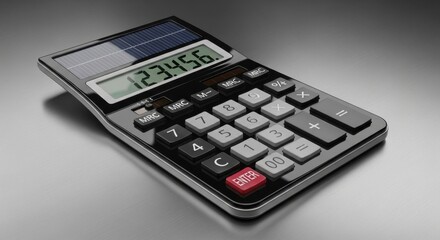 Close-up photograph of a solar-powered calculator displaying the numbers one through six.