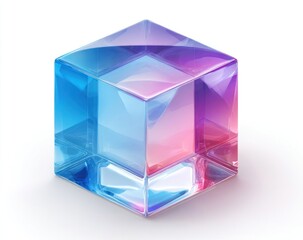 Vibrant, translucent cube on white background