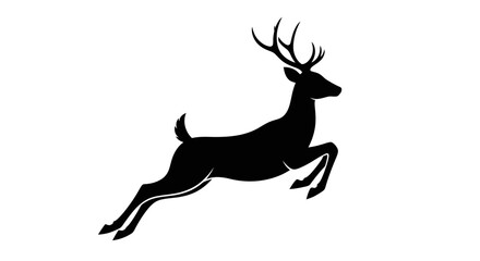 Graceful deer silhouette captured in a dynamic jumping pose on an isolated white background.