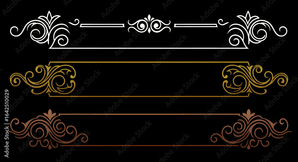 Aufkleber a collection of elegant, ornate vector decorative frames featuring intricate scrollwork in metallic 