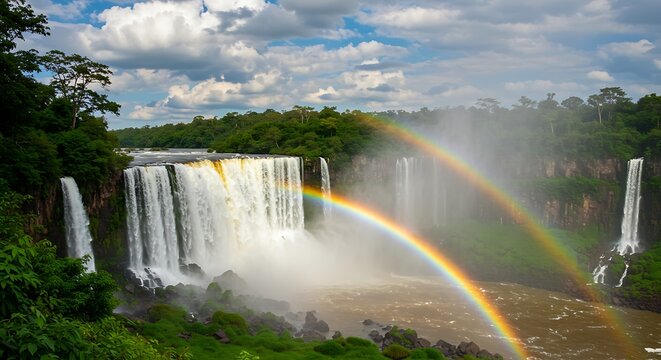 Majestic Waterfalls with Double Rainbow