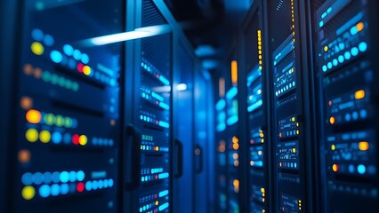 A sleek server rack with glowing indicators, embodying modern technology and innovation.