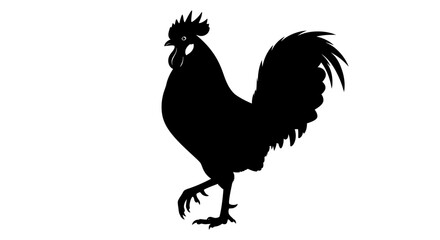 Proud Rooster Bird Silhouette Standing on Isolated White Background