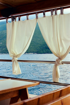 Fototapeta Peaceful view from a boat in the mediterranean ocean in a summer trip