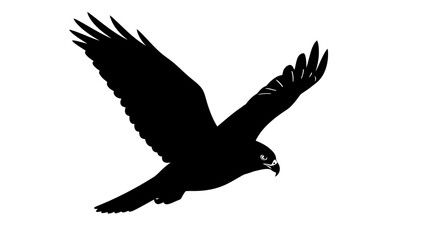 Majestic Black Silhouette of an Eagle in Flight with Outstretched Wings on an Isolated White Background